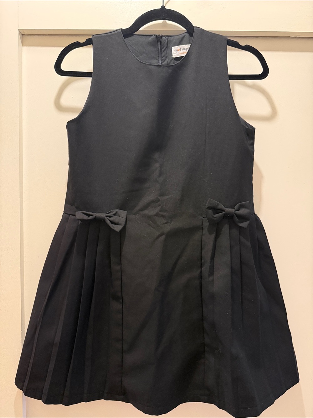 Girls' Black Pleated Bow-Accent Formal Dress